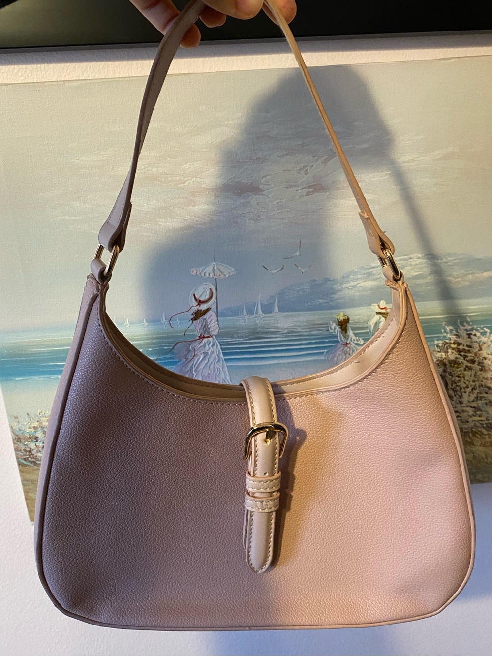 Anne Klein Beige Shoulder Bag / Mini Hobo Purse Gold Hardware
